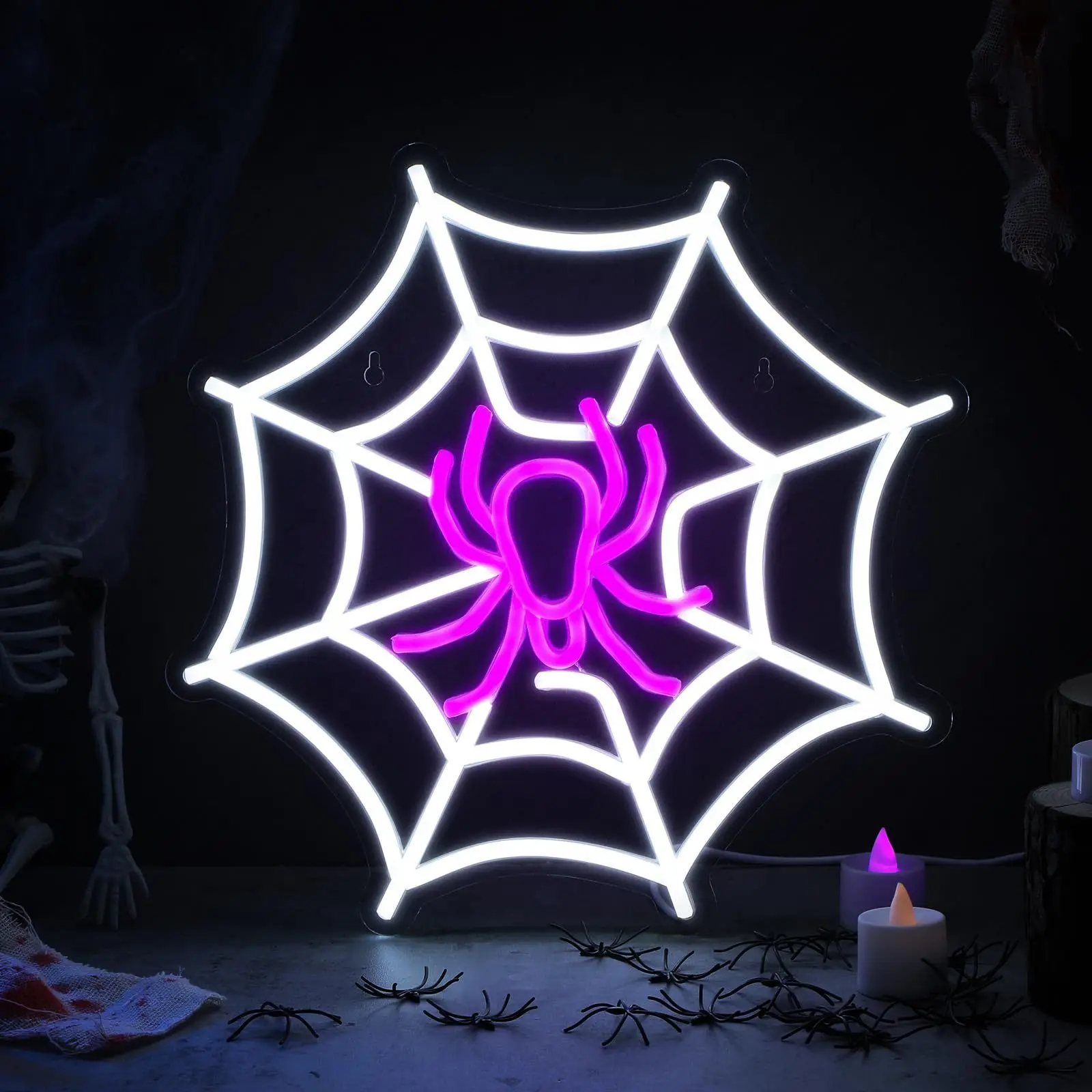 

Spider Web Neon Sign LED Luminous Wall Art Decoration Halloween Atmosphere Decor USB Powered for Bar Birthday Halloween Party