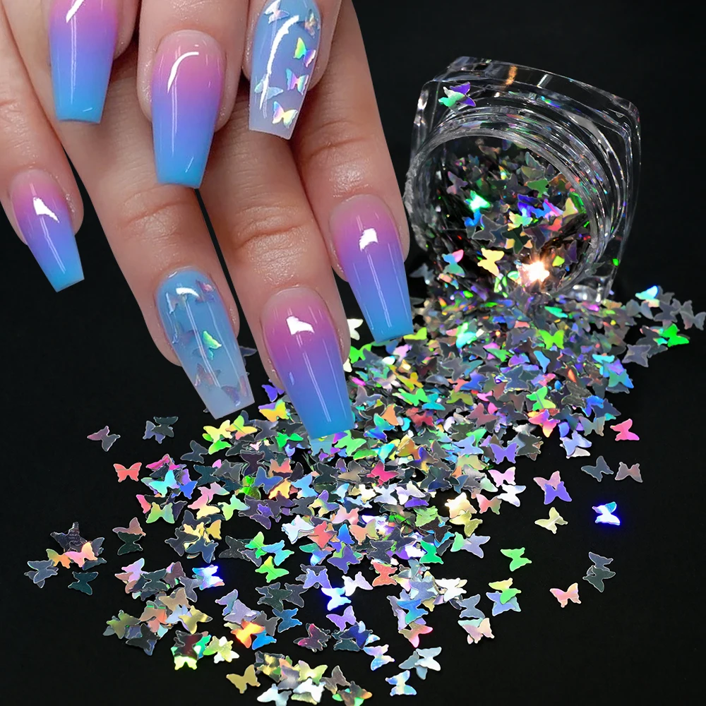 12 Pudełek/Zestaw Brokatowy Holograficzny Brokat do Paznokci z Efektem Motyla, Kolorowe Płatki, Nieregularne Kawałki