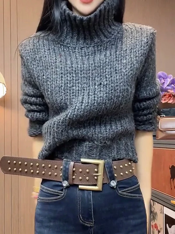 Warmth Faionable High Collar Loose Women's Knitted Sweater Autumn Winter New Sle Comfortable ort Length Easy Wear