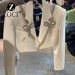 High End White Jacket, Spring/summer Street Explosion, Fashionable Design, Bow Tie, Nail Diamond, Trendy Little Suit This