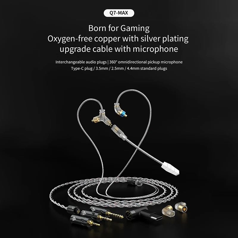 Earphone Upgrade Cable 2 In 1 MMCX 2Pin Gaming Headphone Cord Replaceable Interface Type-c 3.5 4.4mm For QKZ HBB ZXT AS16 PRO