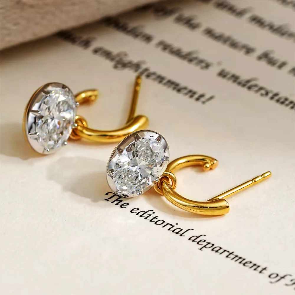8*11mm East West Oval Cut Moissanite Huggie Earrings 925 Sterling Silver Diamonds Dangle Hoop Ear Buckle Wedding Jewelry For Her