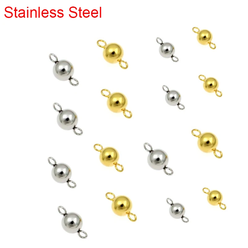 30pcs 3 4 5 6 mm Loose Spacer End Beads Lot With Loop Stainless Steel Bracelet Beads Connectors For DIY Necklace Jewelry Making