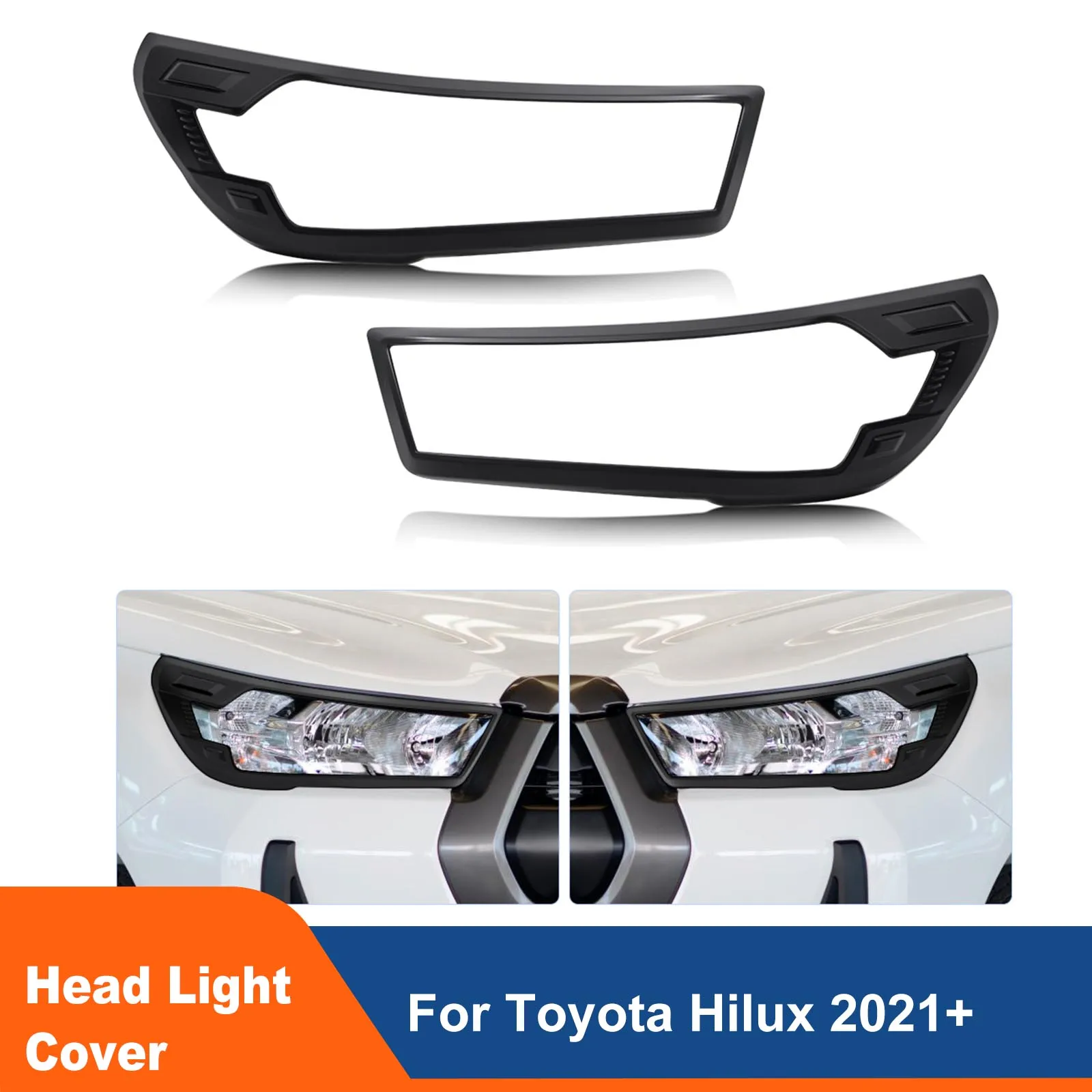 

Matte Black Head Light Trim Cover For Toyota Hilux Revo 2021 2022 2023 2024 year Decorative Lamp Shades Headlight Cover 2Pcs/Set