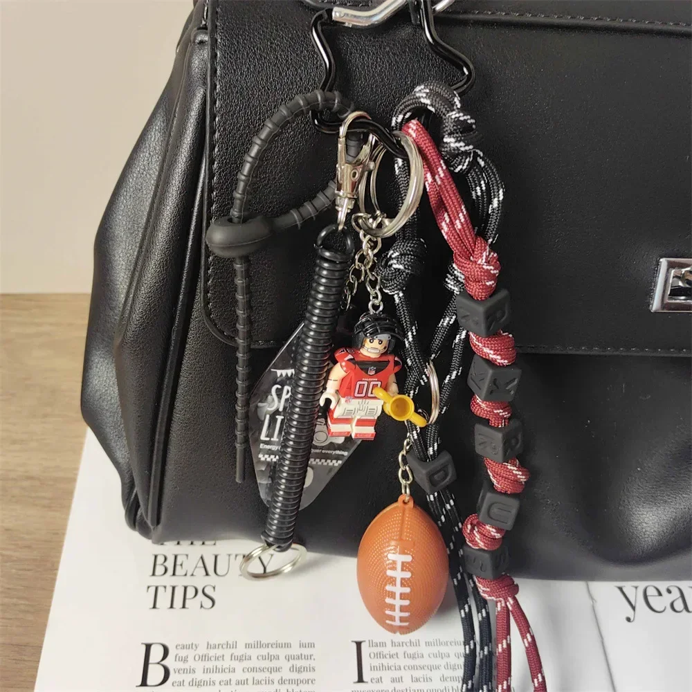 

Rugby Player Building Block Keychain Acrylic Nameplate Hanging Decoration Miu Style Men's and Women's Bag Pendant