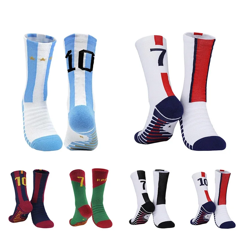 

2026 New Spring Summer Men's Soccer Socks, Thin Breathable Non-Slip Football Socks with Number 7/10 for Adult Youth Sports Train