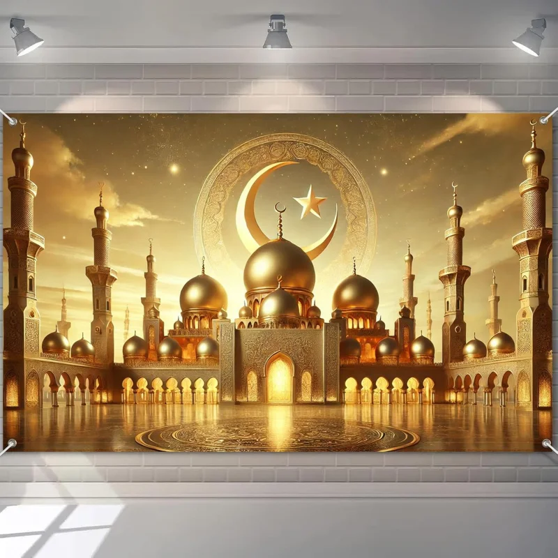 VIKAMA Ramadan Hintergrundbanner Eid Al Fitr Moschee-Dekoration Muslimisches Fest Party-Dekoration Heim-Dekoration