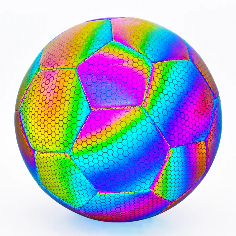 Reflective Football Holographic Luminous Soccer Ball Night Outdoor Sports Glowing Standard Soccer Size 5 for Kids Adult Training