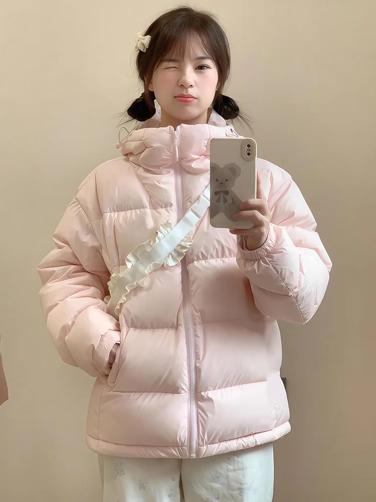 Chaqueta de plumón de color liso para mujer, estilo corto, invierno 2021, nueva chaqueta con capucha para hombre y mujer, chaqueta gruesa de plumón de pato blanco para parejas