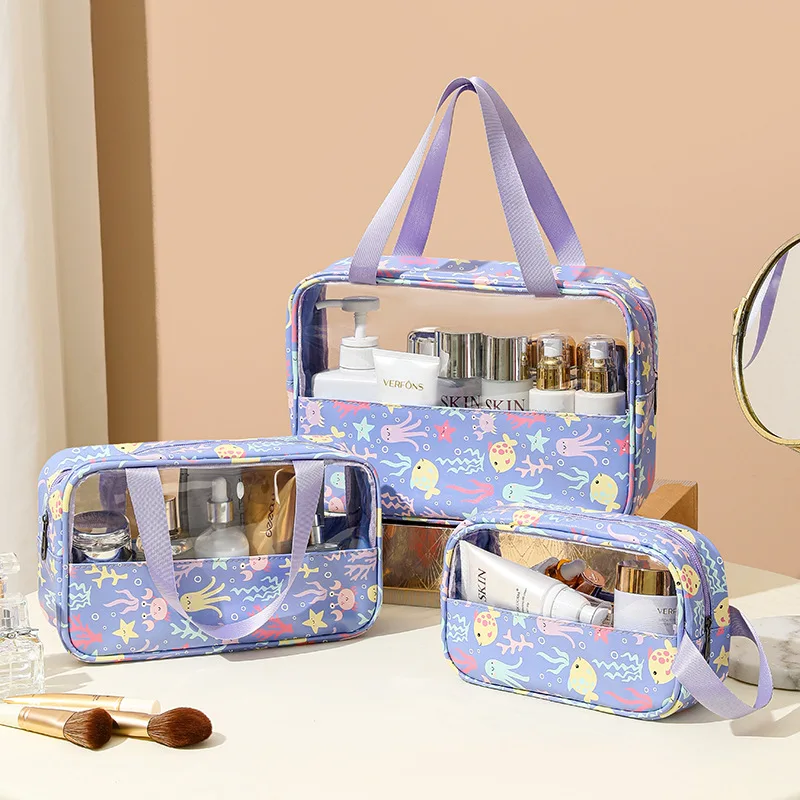 Borsa cosmetica da donna 3 pezzi set borsa per il trucco traslucida borse per il lavaggio del bagno di grande capacità organizzatore di elementi