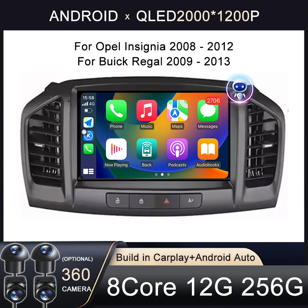 Car Radio Carplay Android 14 For Opel Insignia 2008 - 2012 For Buick Regal 2009 - 2013 Navigation GPS Stereo 4G Wifi No 2din DVD