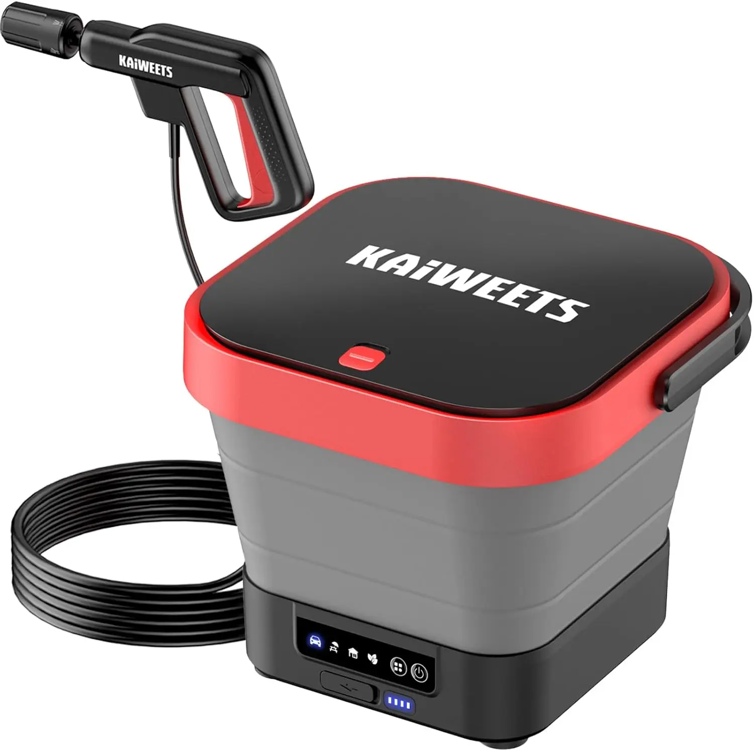 

Portable Electric Pressure Washer Rechargeable with 12L Tank, Foldable Power Washer Cordless with 5 in 1 Nozzle, Max 220PSI, Typ