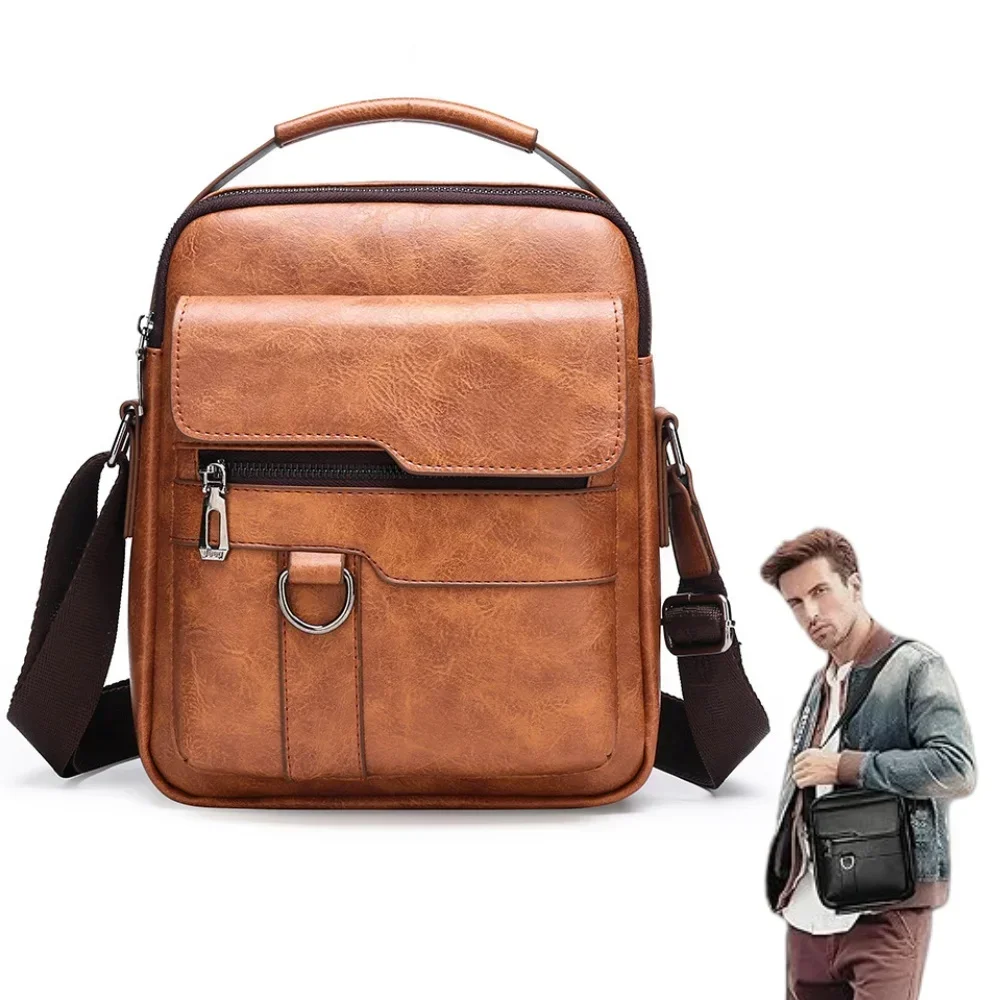 

Мужская кожаная сумка через плечо, винтажная сумка через плечо из искусственной кожи, вместительный портфель, сумка-мессенджер для мужчин, деловая работа, офис, повседневный рюкзак
