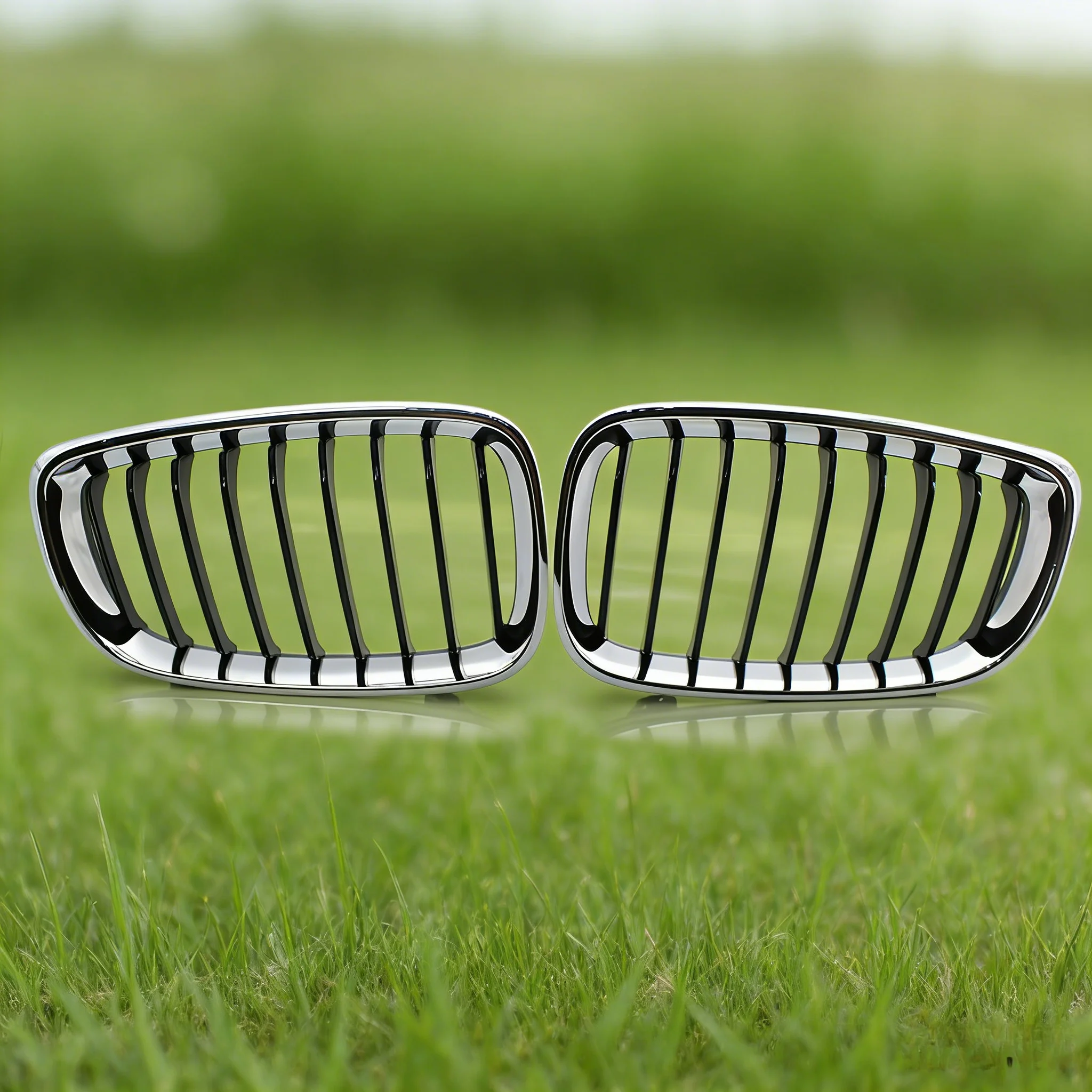 

Pair Chrome & Gloss Black Slat Front Grill Fit BMW F34 328i 335i GT 2014-17 15 16