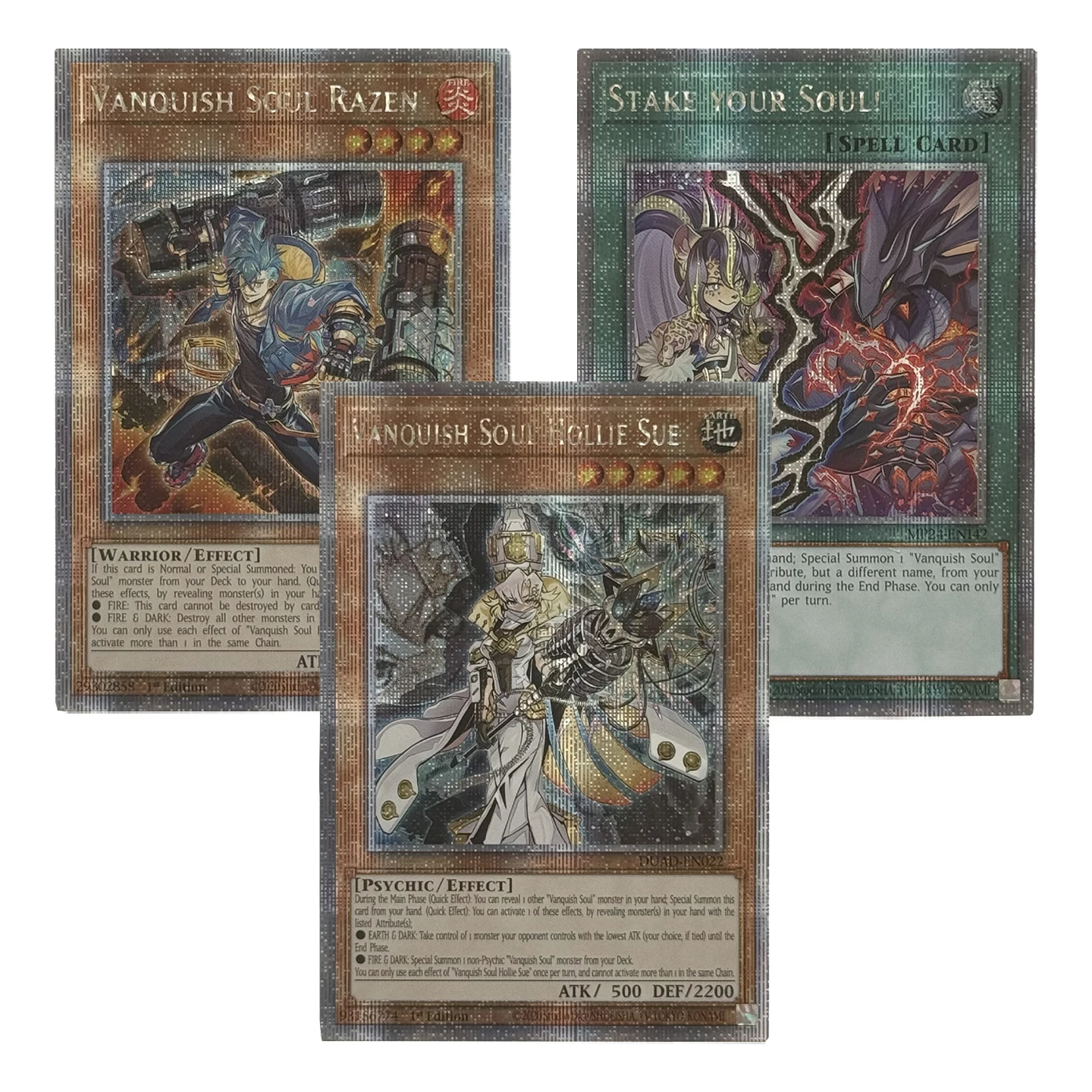 

Yu-Gi-Oh! Collection DIY Proxy Cards Stake your Soul Vanquish Soul Hollie Sue Vanquish Soul Razen Not Original English TCG Cards