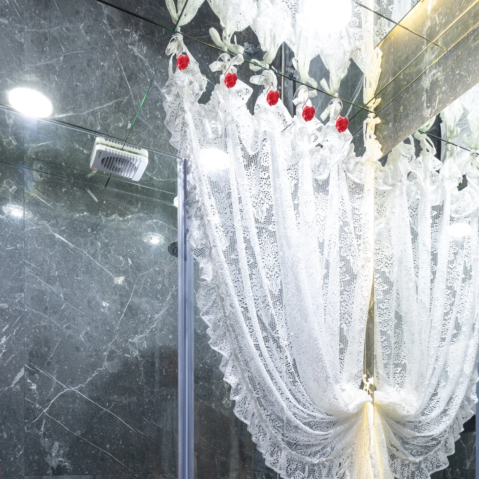 12 قطعة من خطافات ستائر الدش بتصميم وردي، شماعات حلقية أنيقة لستائر الحمام وغرفة النوم وخطاطيف ستائر الدش