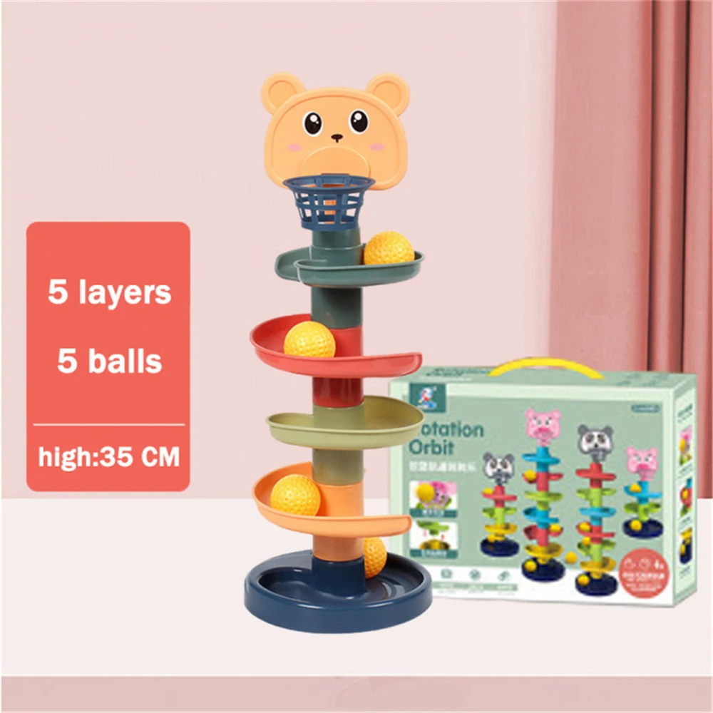 Baby Toy Rotating Rolling Ball Gliding Tower Toddler Toy Rotating Early Educations Track Ball Stacking Toy Gift Box For Children