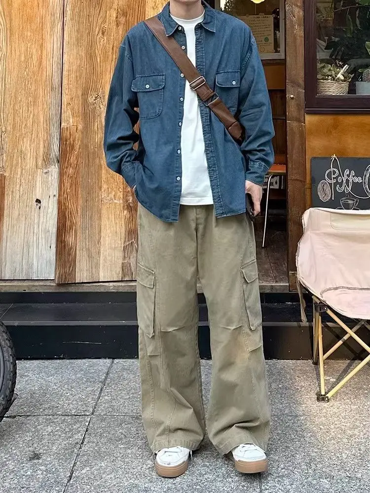 Women's Multi Pocket Straight Cargo Pants Spring Unisex Bottoms Girl Wide Leg Trousers Female High Waisted Baggy Sweatpants