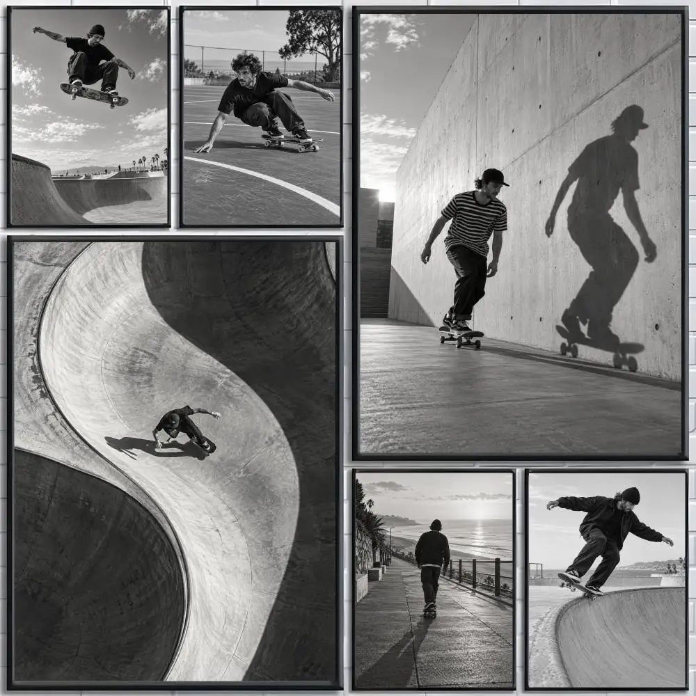 Extreme Sports Skateboarding Poster Self-adhesive Art Poster Decoracion Painting Wall Art White Kraft Paper Home Decor