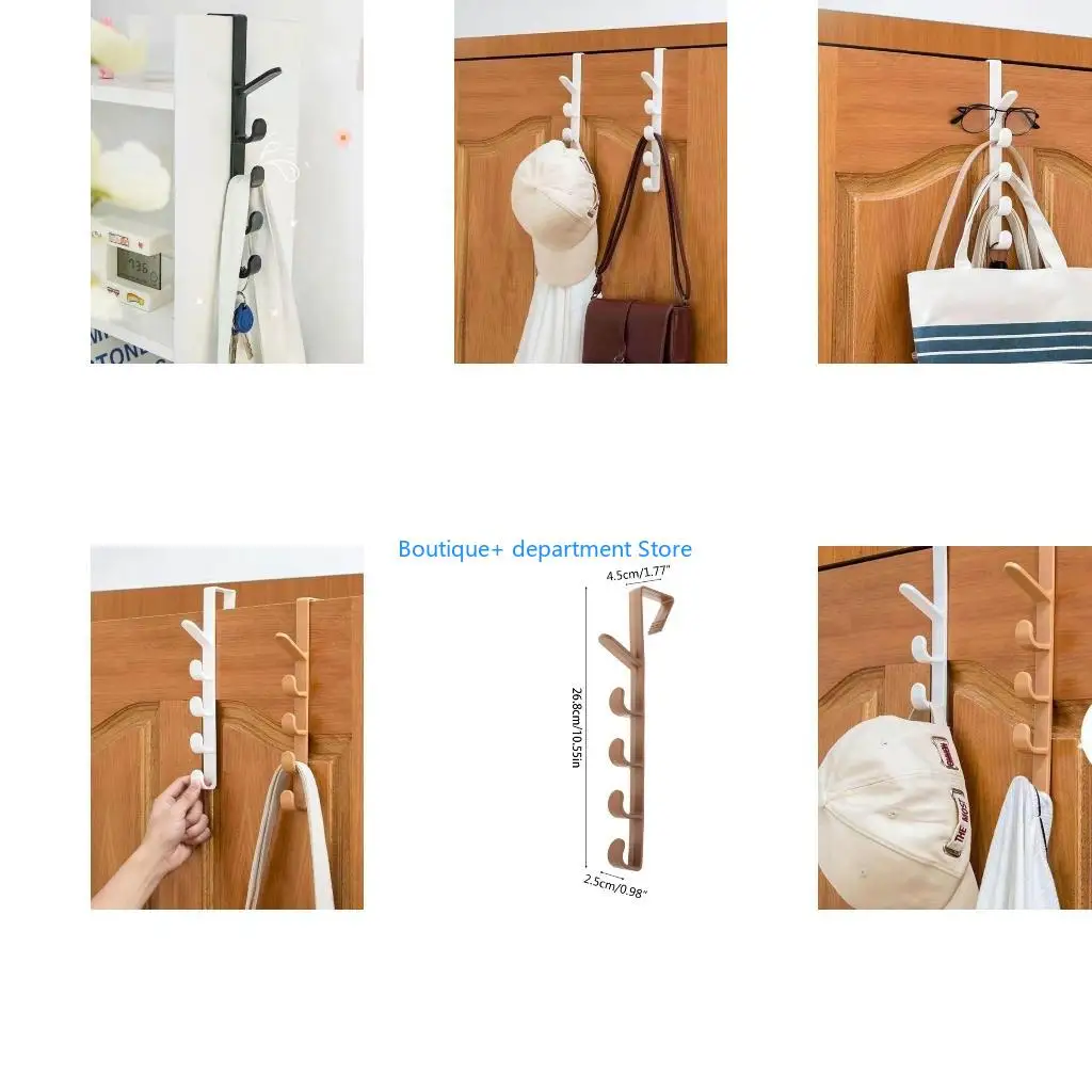 E1PD Over The Door Hooks Heavy Duty Plastics Door Hanger Hook with 5 Hooks for Hanging Coat, Towel, Bag, Robe, Hat, Purse