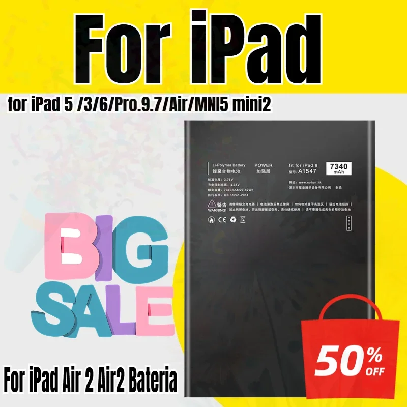 New Tablet Battery for iPad 5 iPad3/6/Pro.9.7/Air/MNI5 mini2 10307mah Replacement Batteries for iPad Air 2 Air2 Bateria