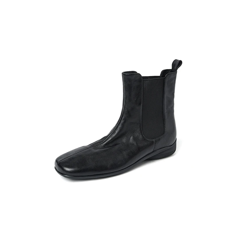 2027 Natural Genuine Leather Women Chelsea Boots Square Toe Med Wedges Heels Retro Short Boots Female Leisure Shoes Winter