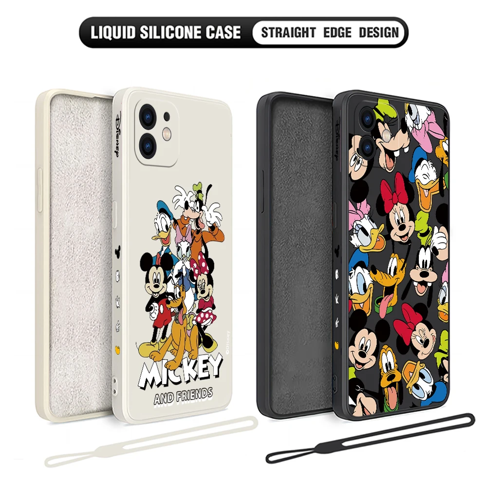 Cute Anime Mickey Minnie Phone Case For OPPO Reno 3 4 8 8T 8Z 7 7Z 6 5 Pro Plus 4G 5G Liquid Soft Silicone Cover With Hand Strap