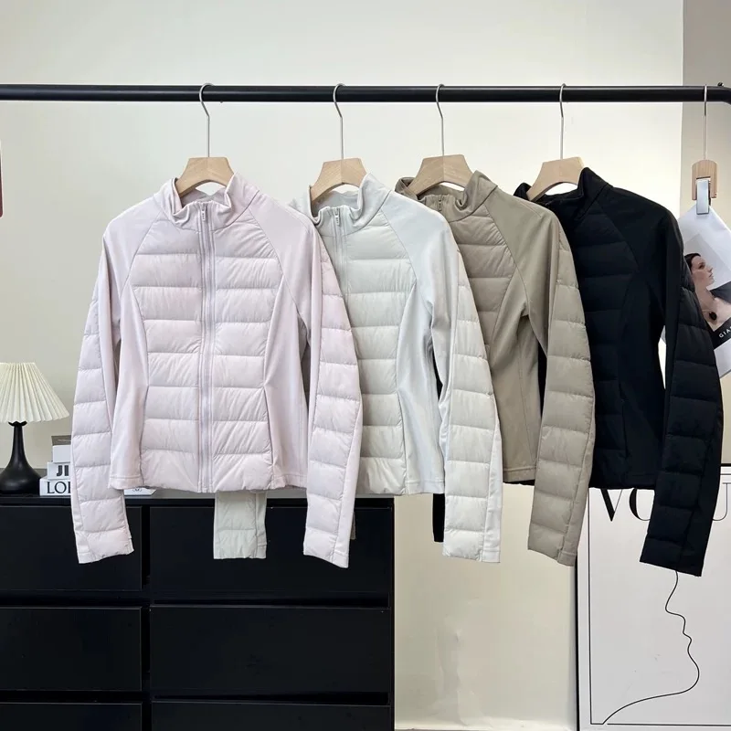 Lu Home Women's Short down Jacket White Goose down Sporty Running Coat Slim Fit Winter New Style Outdoor Activity Wear