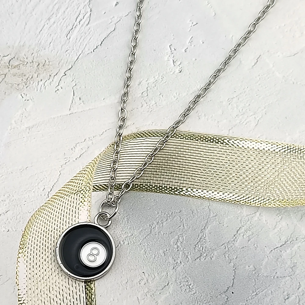 8 Ball Necklace Mens Silvery Chain Women's Silvery Necklace Y2k Inspired Fashion Jewellery Pendant Necklace Jewelry