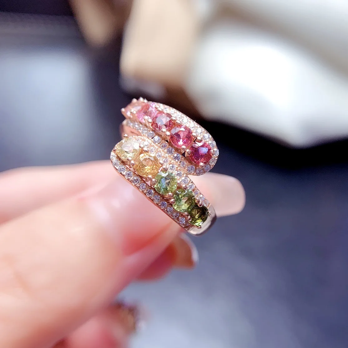 FS S925 Sterling Silver Inlay 3*3 Natural Tourmaline/Sapphire/Emerald Ring Fine Fashion Charm Weddings Jewelry for Women MeiBaPJ