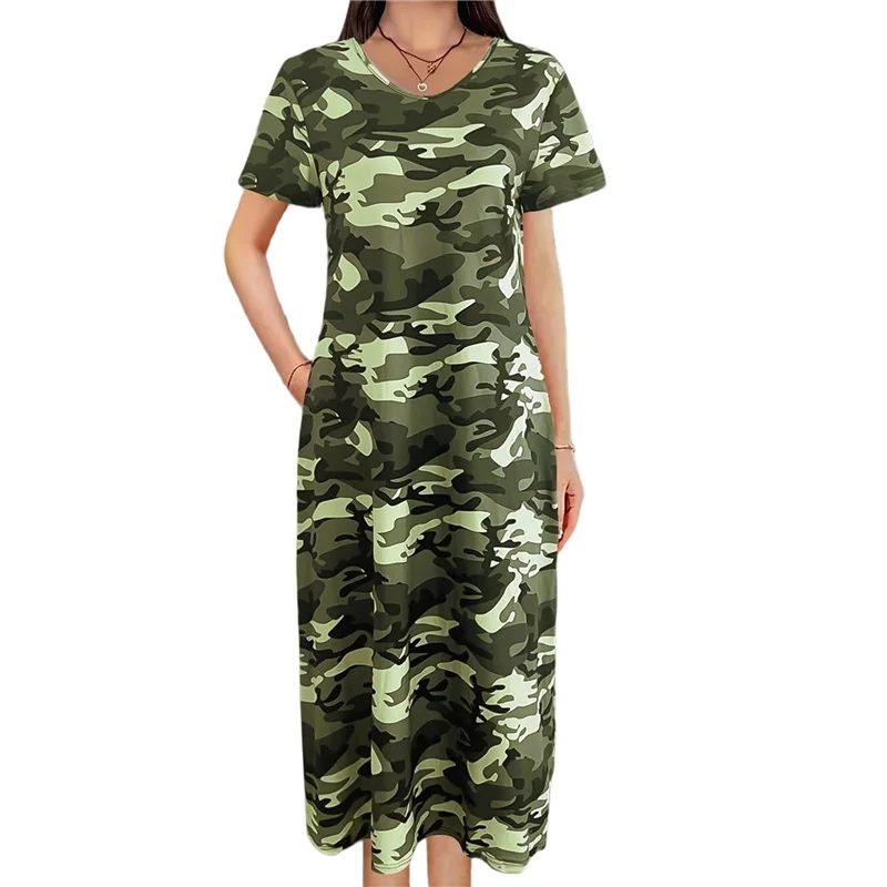 ASDS-Women's Casual Summer T Shirt Dress Loose Short Sleeve Camo Tunic Dress With Pocket For Women