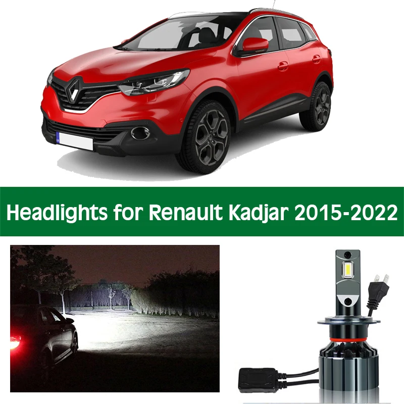 

Автомобильная фара для 2015 - 2022 Renault Kadjar, Светодиодная лампа фары ближнего света, дальний свет, Canbus 6000k, яркие аксессуары для автомобильных фар