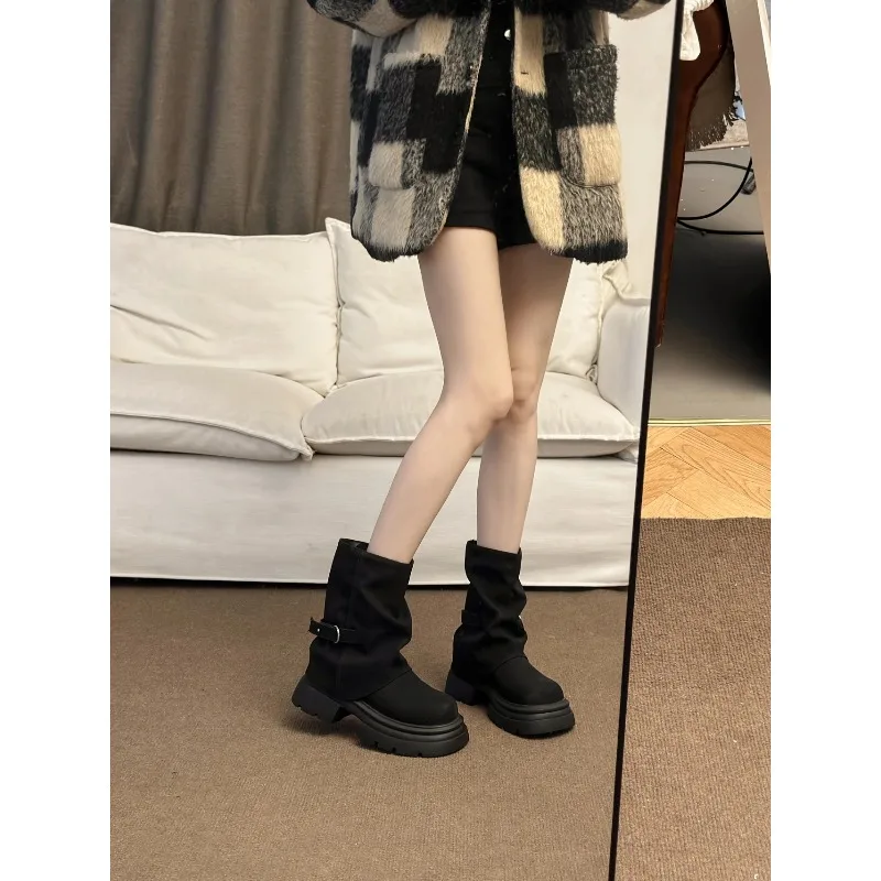 Women's Thick Bottom Boots British Style Autumn Winter Short Boots Brown Mermaid Tube Boot Daily Wear Round Toe Boots 2026 New - view 4