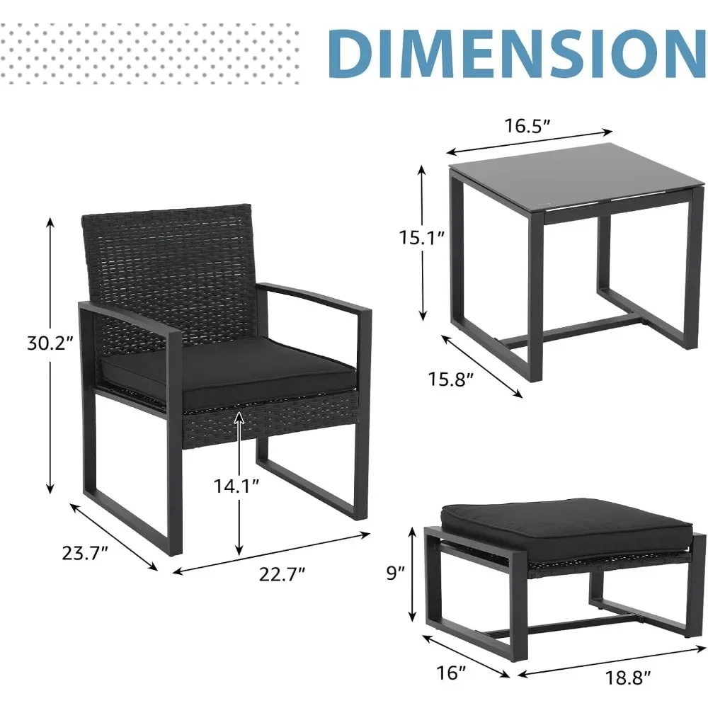 Rattan Terraço Bistro Set, Cadeira com Mesa e Otomano, Varanda Terraço Conversa Set, varanda frontal, Jardim