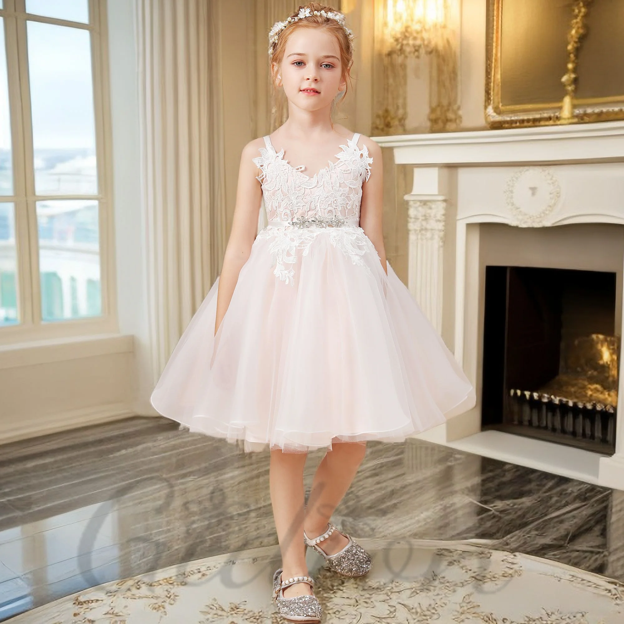 Appliques Tulle Flowr Girl Dress Wedding Birthday Evening Party First Communion Event Junior Bridesmaid Dress Prom Banquet Bal