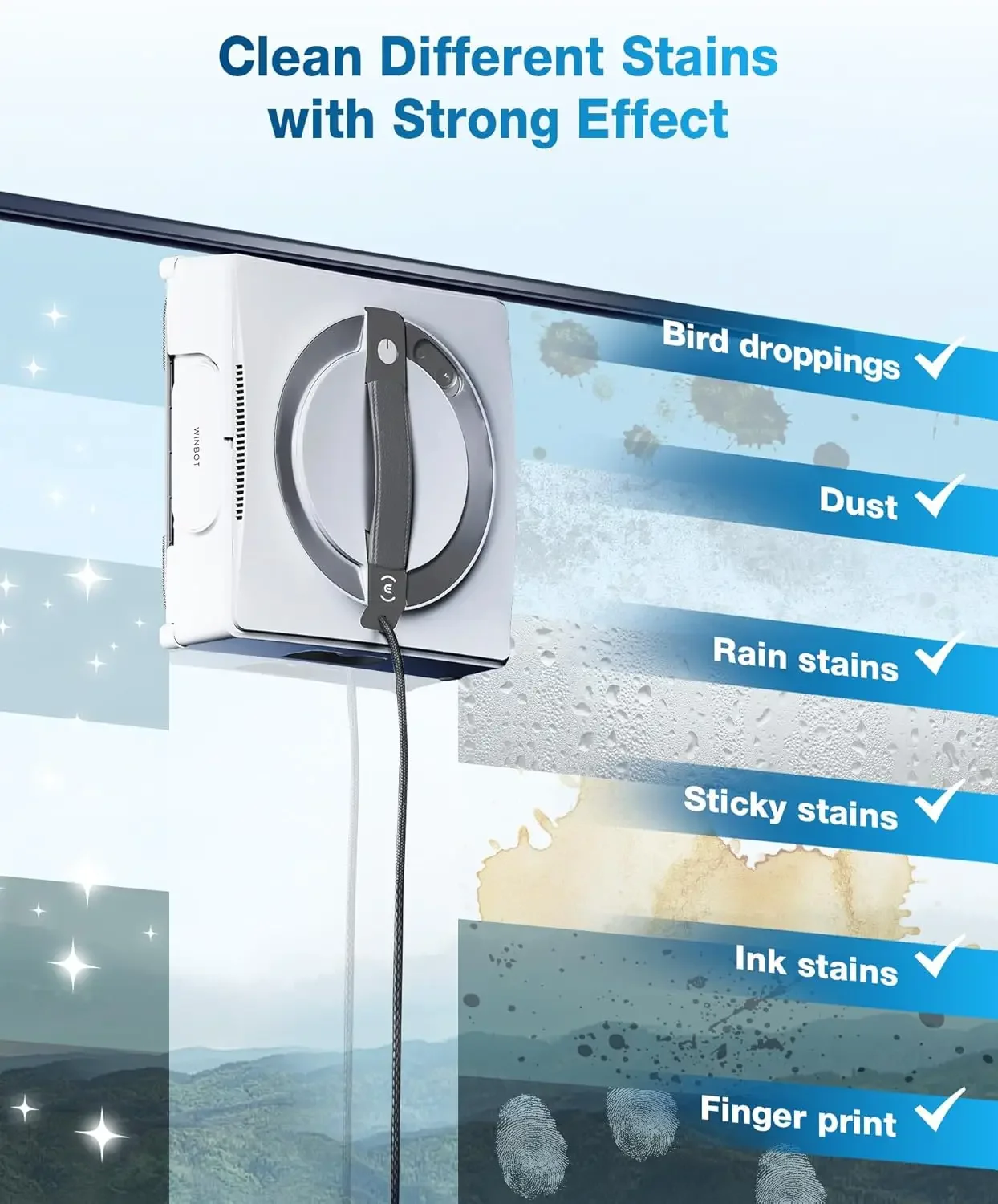 Omni Potable Window Cleaning Robot, Intelligent Cleaning with Three-Nozzle Wide-Angle Spray Technology, Win SL