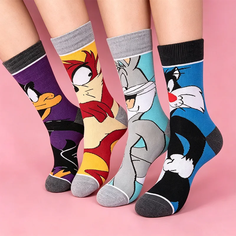 Calcetines Clásicos de Bugs Bunny, Daffy Duck y Sylvester, Calcetines Deportivos Casuales con Personajes de Anime, Calcetines Personalizados Novedosos