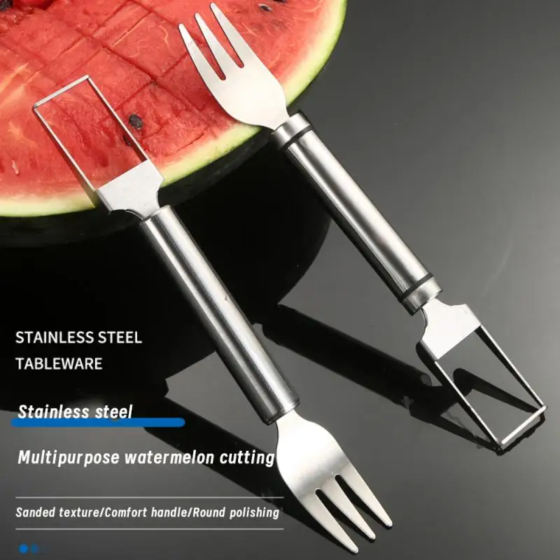 

Watermelon Fork Multi-purpose Atermelon Slicer Cutter Stainless Steel Slicer Cutter Knife Kitchen Fruit Cutting Fork 2 In 1