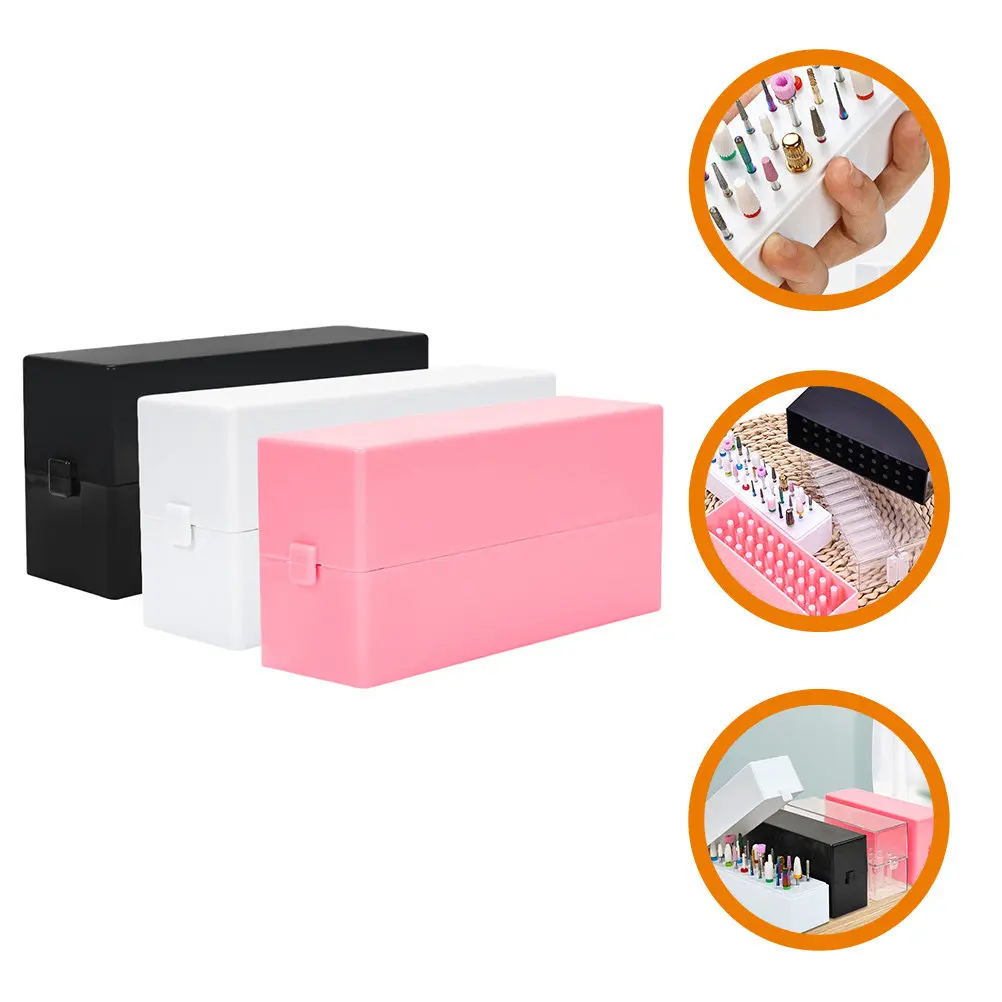 

3Pcs Nail Drill Bits Organizing Boxes Storage Case Polishing Heads Manicure Tools Holder Collection Nail Drill Bits Display Box