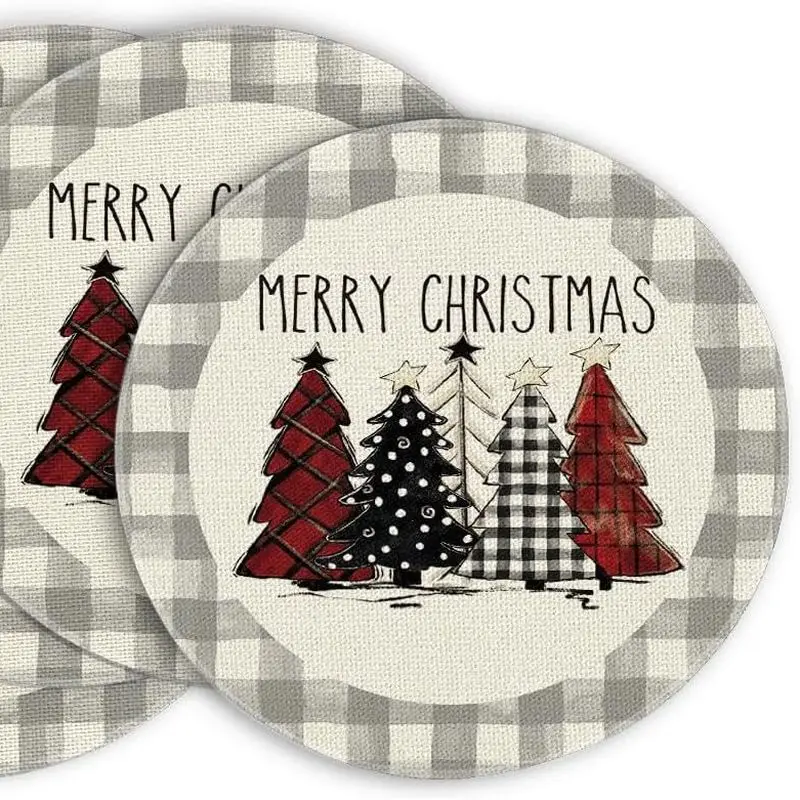 Vintage Red Bottom Snowman Cardinals Round Christmas Mat Wear resistant Plate Mat Home Table Decoration Mat