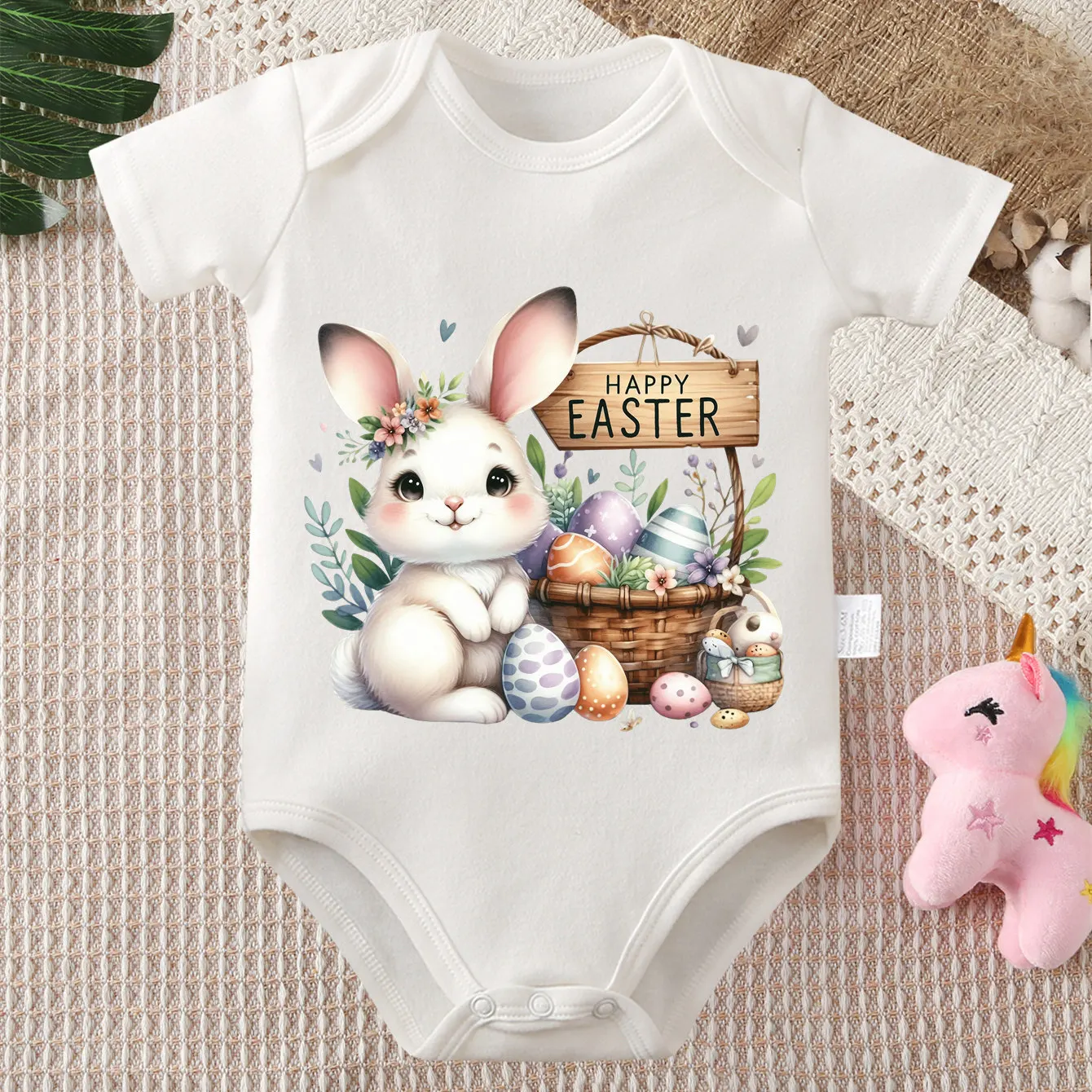 

Pure Cotton Bodysuit Baby 1st Easter/ Funny Bunny‌ Print Onesie Comfortable Cloths for Baby Jumpsuit for 0 To 12 Months Newborn