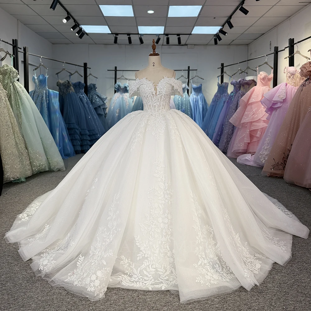 

Luxurious Beaded Bridal Dresses 2025 Elegant Short Sleeve Wedding Dress Charming Floor-length Dress Customized Vestidos De Novia