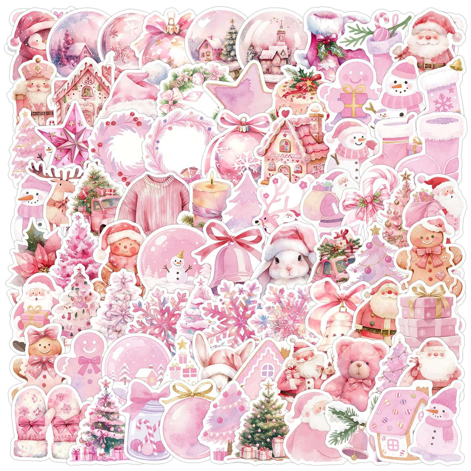 50/100PCS Pink Christmas Graffiti Stickers Water Cups Mobile Computers Luggage Waterproof Stationery&Notebook Decorative Sticker