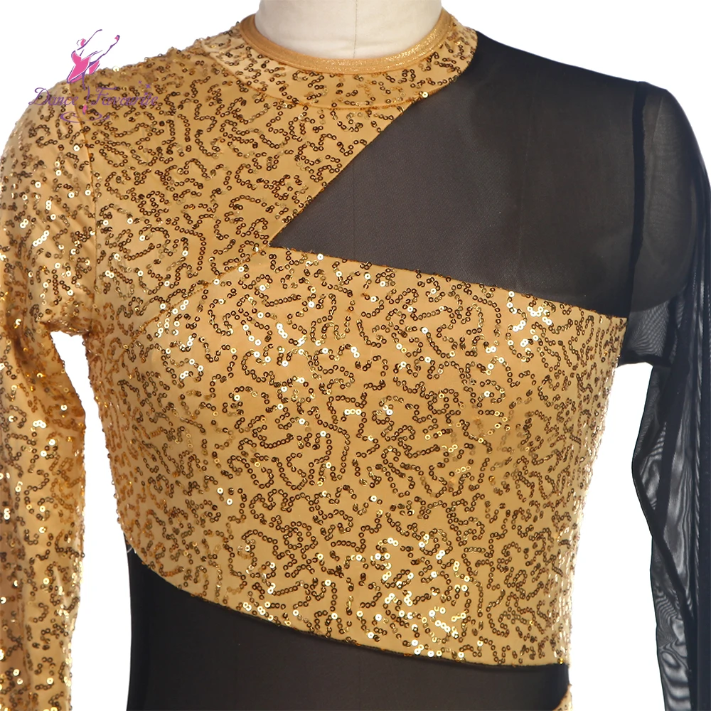 Dance Favourite Dance Costumes 18566 Gold Sequin and Black Mesh Bodice Leotard Jazz & Tap Dance Cosutme Ballet Leotard