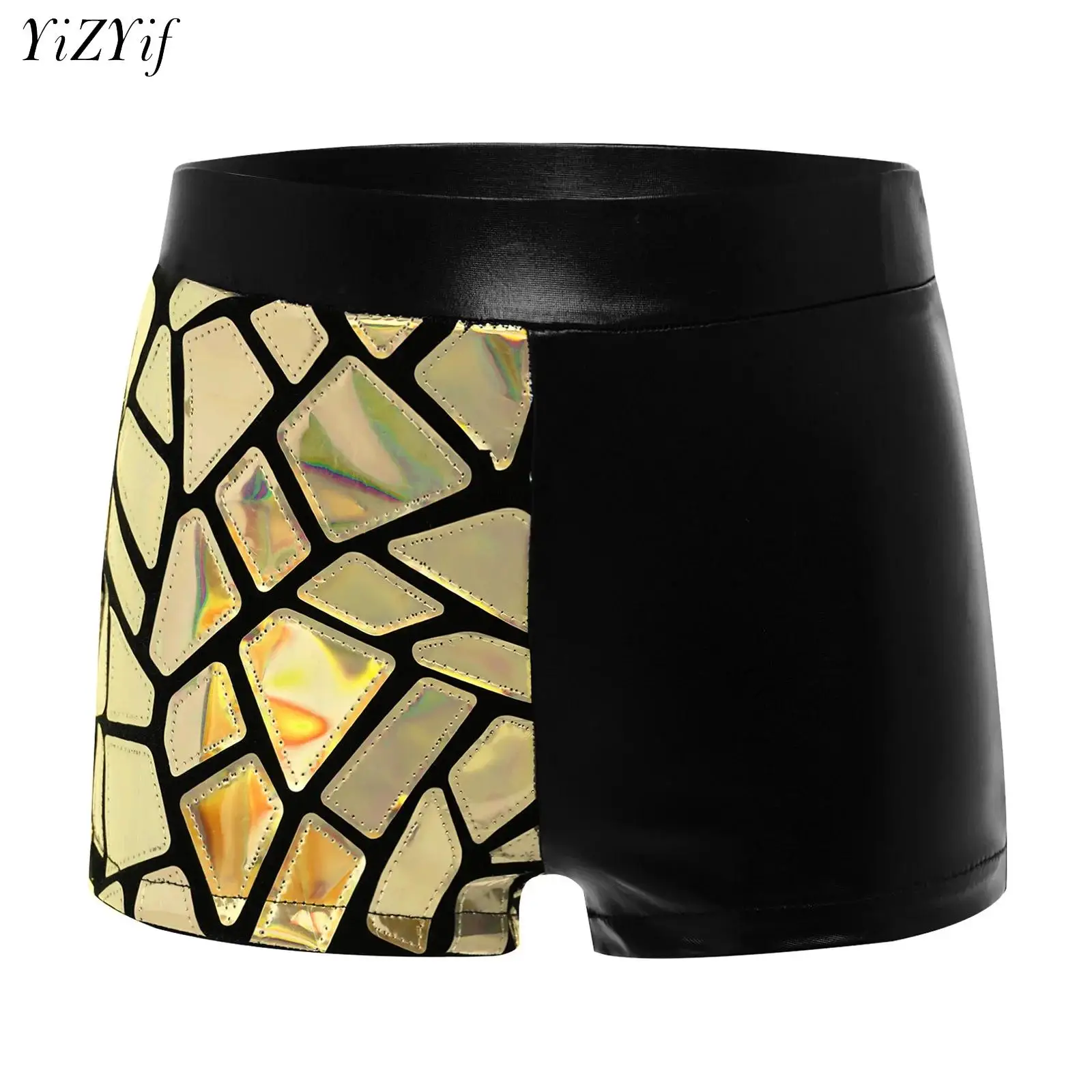 

Jazz Ballet Dance Shorts for Girls Kid Irregular Embellished Pants Children Gymnastic Dancewear Sports Shiny Metallic Activewear