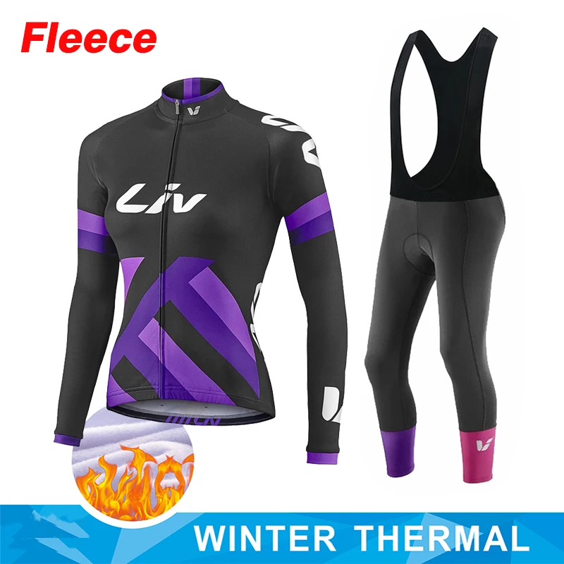 LIV Cycling Jersey Set 2024 Women Winter Thermal Fleece Bicycle Clothing MTB Outdoor Riding Sport Warm Long Sleeve Ropa Ciclismo