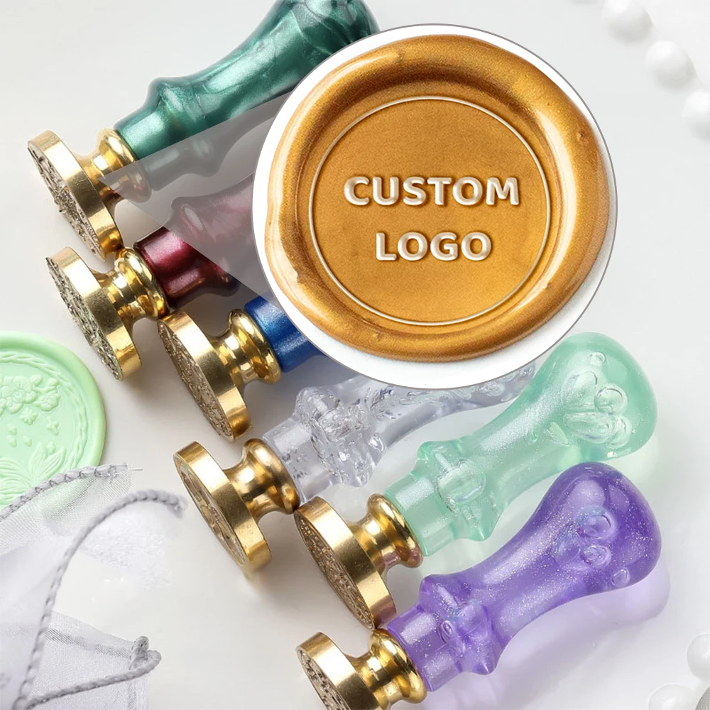 Mango de cristal Vintage con cabezal de latón personalizado, juego de sellos de cera de sellado extraíbles, mango de repuesto para decoración de tarjetas de sobre DIY