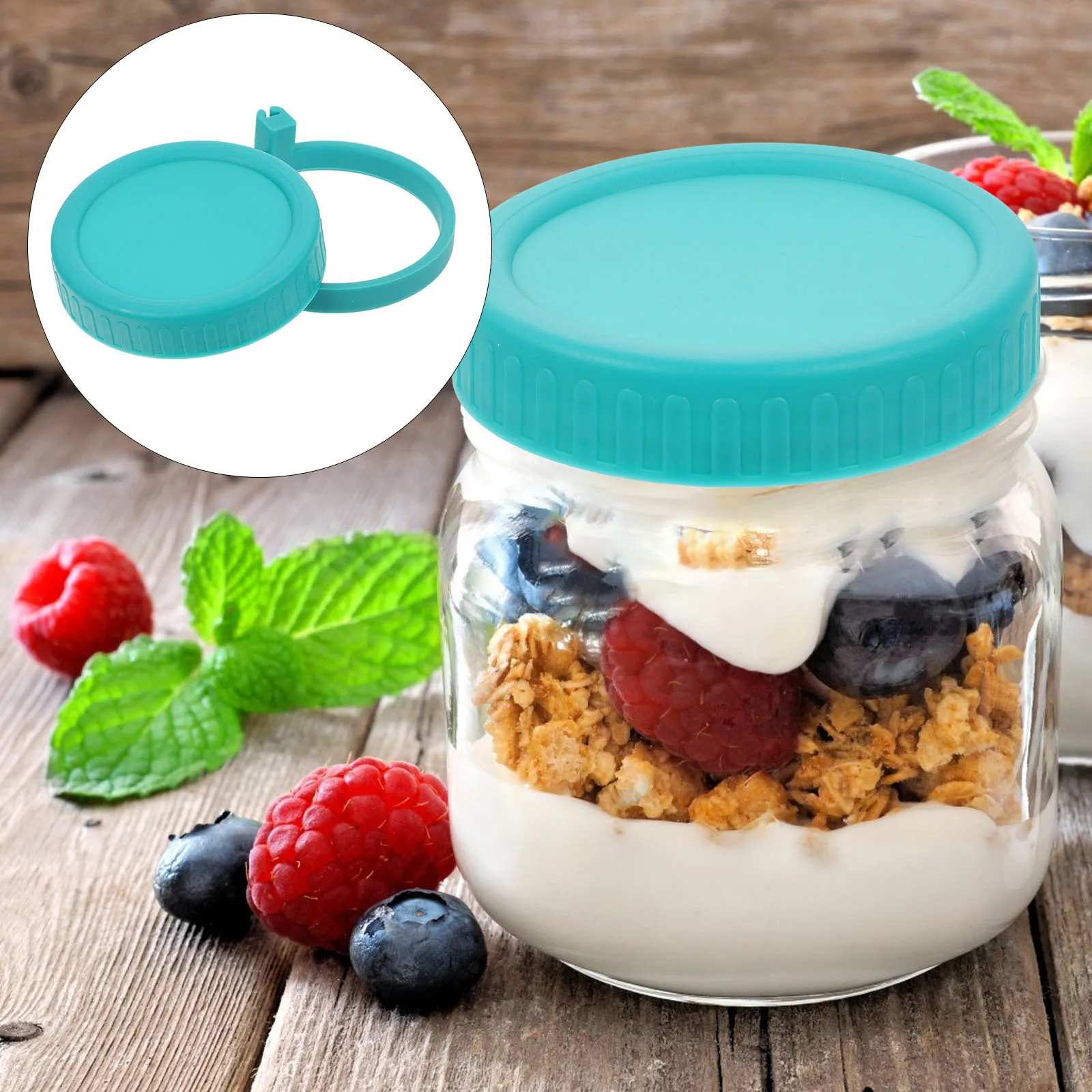 

1 Set Leak-Proof Canning Plastic With Silicone Ring Wide Mouth Replacement For Food Storage Mason Caps Small Lightweight Lids