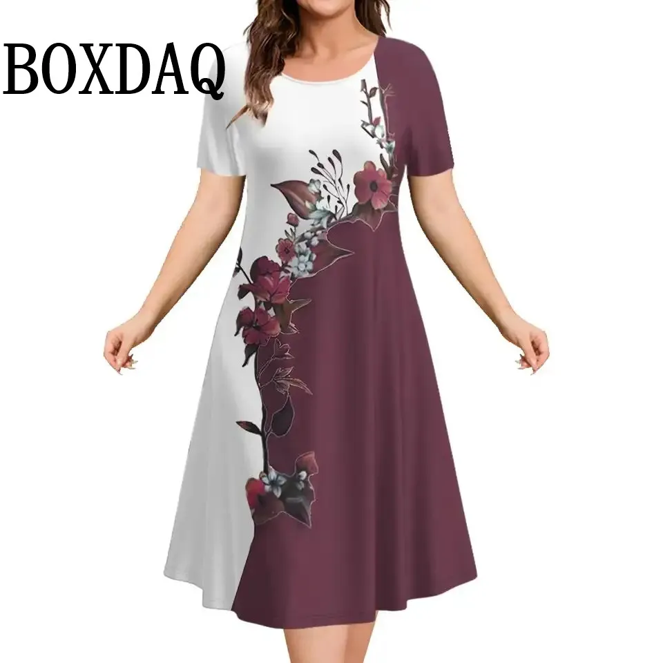 2025 Vintage Women's Dresses Floral Print Summer Elegant Ladies Dresses Female Short Sleeve Dress Fashion Plus Size Clothes 9XL