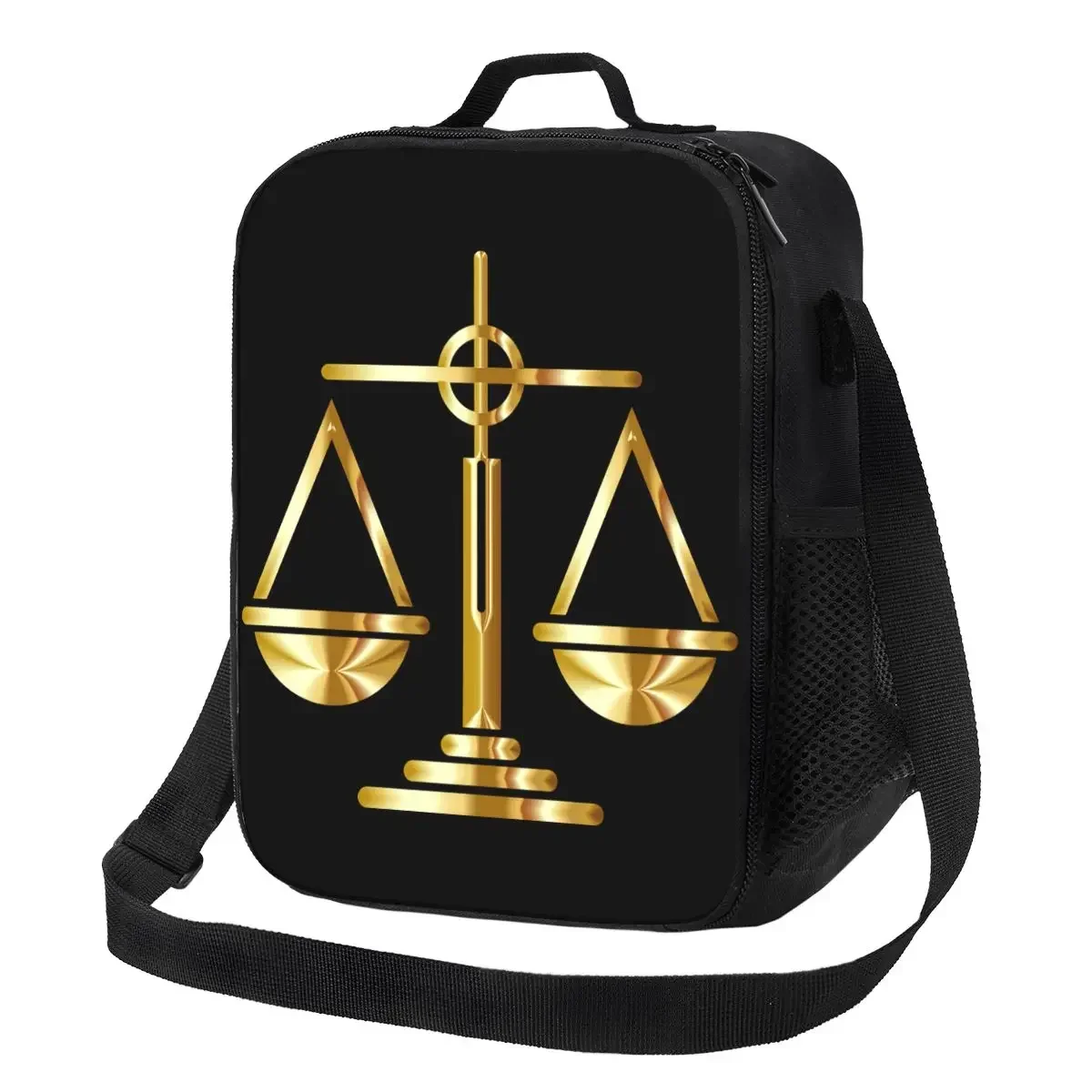 Custom Gold Scales Of Justice Law Logo Lunch Bag Men Women Cooler Thermal Insulated  Box for Kids School